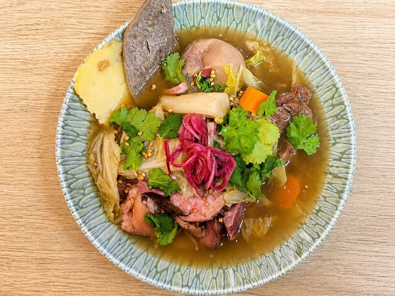 Kig ha farz revisited: Breton dark and white dumplings, tender braised meat, fragrant broth